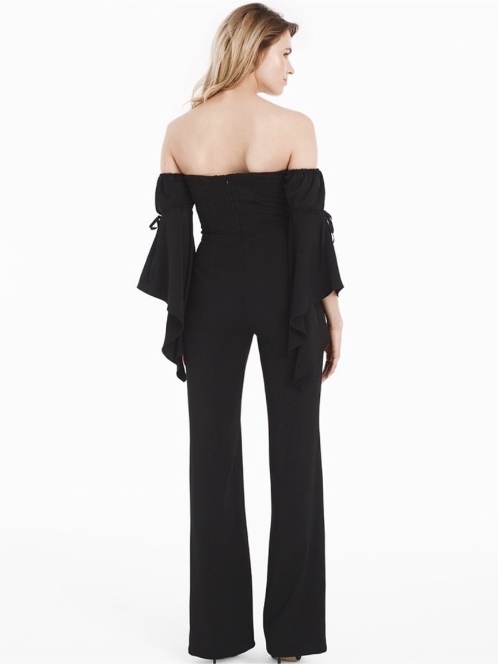 White House black market Black Off-Shoulder Wide-Leg Jumpsuit - Picture 9 of 10